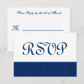 Navy Blue RSVP Damask Wedding C108 Kaartje (Voorkant / Achterkant)