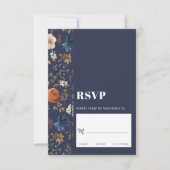 Navy Blue Rust Dark Boho Floral Wedding RSVP Kaartje (Voorkant)