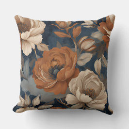 Navy Blue Rust Moderne Boerderij Bloemen Kussen