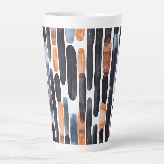 Navy Blue Rust Orange Stripes Latte Mok (Voorkant)