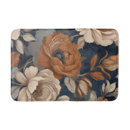 Navy Blue Rust Sinaasappel Moderne Boerderij Bloem Badmat