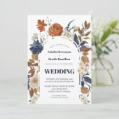 Navy Blue Rust Waterverf Boho Wedding Invitation Kaart (Staand voorkant)