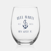Navy Blue Rustic Anchor | Naam vaartuig Wijnglas Zonder Voet (Voorkant)