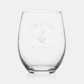 Navy Blue Rustic Anchor | Naam vaartuig Wijnglas Zonder Voet (Achterkant)