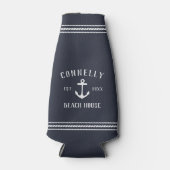 Navy Blue Rustic Anchor Personalized Beach House Flesjeskoeler (Voorkant)