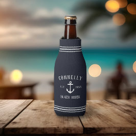 Navy Blue Rustic Anchor Personalized Beach House Flesjeskoeler