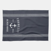 Navy Blue Rustic Anchor Personalized Beach House Theedoek (Horizontaal)