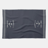 Navy Blue Rustic Anchor Personalized Beach House Theedoek (Horizontaal)