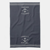 Navy Blue Rustic Anchor Personalized Beach House Theedoek (Verticaal)