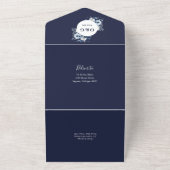 Navy Blue Rustic Boho Elegante Bloemen Huwelijk All In One Uitnodiging (Buitenkant)