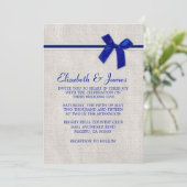 Navy Blue Rustic Burlap Wedding Invitations Kaart (Staand voorkant)
