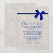 Navy Blue Rustic Burlap Wedding Invitations Kaart (Voorkant / Achterkant)