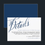 Navy Blue Rustic Calligraphy Trouwgegevens Informatiekaartje<br><div class="desc">Deze aanpasbare marineblauwe trouwkaart heeft een rustiek kalligrafisch ontwerp en voegt een persoonlijk tintje toe aan uw grote dag. Met zijn tijdloze marineblauw en wit kleurenschema, combineert het moeiteloos met elk huwelijksthema, van klassiek tot rustiek. De rustieke kalligrafie voegt een charmant, handgeschreven gevoel toe, terwijl de strakke lay-out ervoor zorgt...</div>