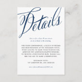 Navy Blue Rustic Calligraphy Trouwgegevens Informatiekaartje (Voorkant)