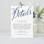 Navy Blue Rustic Calligraphy Trouwgegevens Informatiekaartje (Staand voorkant)