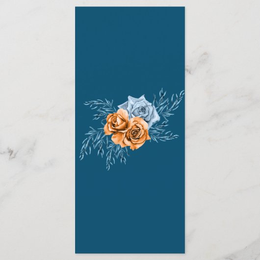 Navy Blue Rustic Chic Indigo Rust Floral Wedding Menu (Achterkant)
