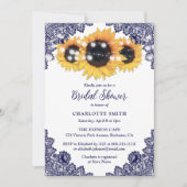 Navy Blue Rustic Chic Lace Sunflower Vrijgezellenf Kaart (Voorkant)