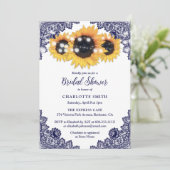 Navy Blue Rustic Chic Lace Sunflower Vrijgezellenf Kaart (Staand voorkant)