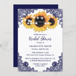 Navy Blue Rustic Chic Lace Sunflower Vrijgezellenf Kaart