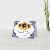 Navy Blue Rustic Chic Lace Sunflower Wedding Bedankkaart (Voorkant)