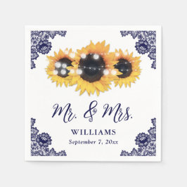 Navy Blue Rustic Chic Lace Sunflower Wedding Servet