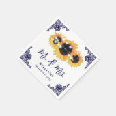 Navy Blue Rustic Chic Lace Sunflower Wedding Servet (Hoek)