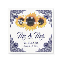 Navy Blue Rustic Chic Lace Sunflower Wedding