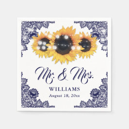 Navy Blue Rustic Chic Lace Sunflower Wedding Servet