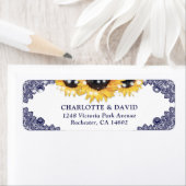 Navy Blue Rustic Chic Sunflower Return-adres Etiket (Insitu)