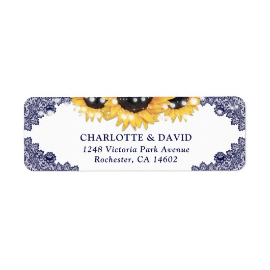 Navy Blue Rustic Chic Sunflower Return-adres Etiket (Voorkant)