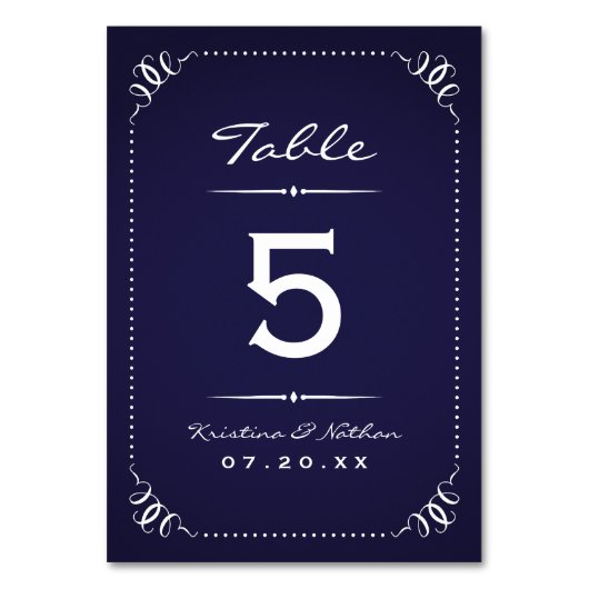 Navy Blue Rustic Chic Tafelnummers (Achterkant)