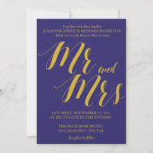 Navy Blue Rustic Chique Mr en Mrs Wedding Kaart (Voorkant)