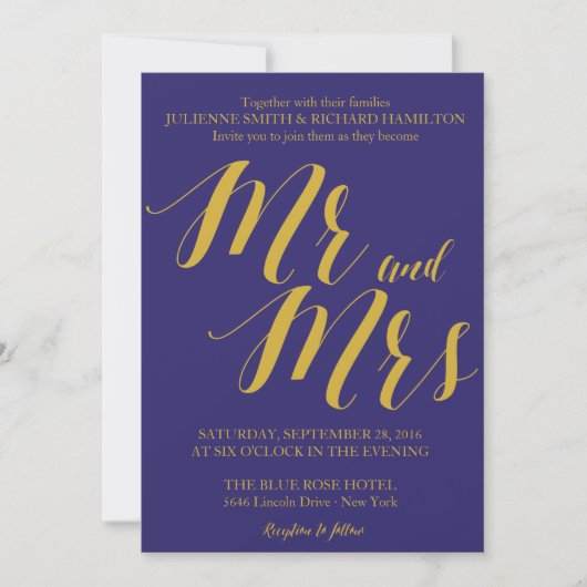 Navy Blue Rustic Chique Mr en Mrs Wedding Kaart (Voorkant)