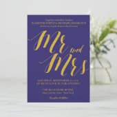 Navy Blue Rustic Chique Mr en Mrs Wedding Kaart (Staand voorkant)