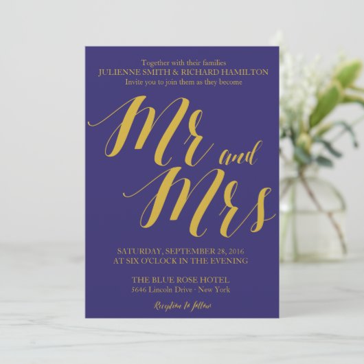 Navy Blue Rustic Chique Mr en Mrs Wedding Kaart (Staand voorkant)
