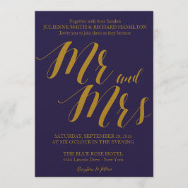 Navy Blue Rustic Chique Mr en Mrs Wedding Kaart