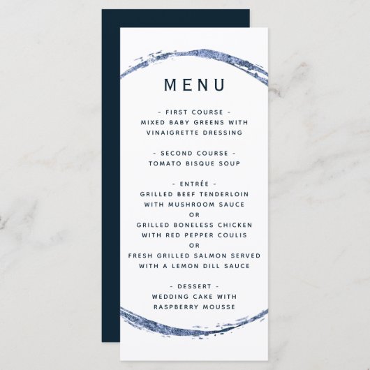 Navy Blue Rustic Circle Ampersand Wedding Menu (Voorkant / Achterkant)