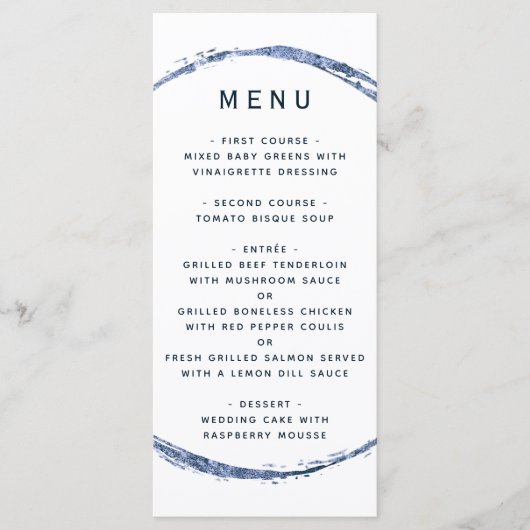 Navy Blue Rustic Circle Ampersand Wedding Menu (Voorkant)