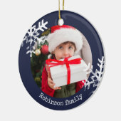 Navy Blue Rustic Circle Photo Ornament Snowflakes (Links)