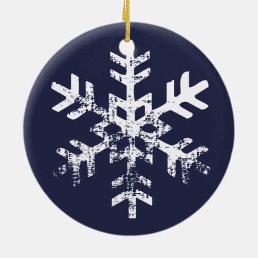 Navy Blue Rustic Circle Photo Ornament Snowflakes (Achterkant)