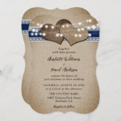 Navy Blue Rustic Country Burlap Lace Wedding Kaart (Voorkant / Achterkant)