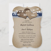 Navy Blue Rustic Country Burlap Lace Wedding Kaart (Voorkant)