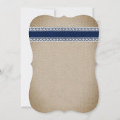 Navy Blue Rustic Country Burlap Lace Wedding Kaart (Achterkant)