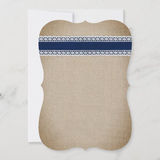 Navy Blue Rustic Country Burlap Lace Wedding Kaart (Achterkant)