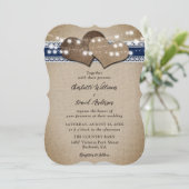Navy Blue Rustic Country Burlap Lace Wedding Kaart (Staand voorkant)