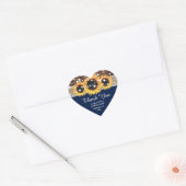 Navy Blue Rustic Country Sunflower Wedding Favor Hart Sticker (Envelop)