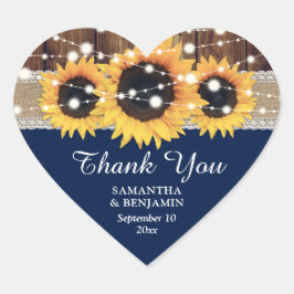 Navy Blue Rustic Country Sunflower Wedding Favor Hart Sticker