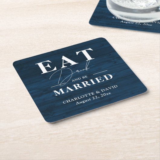 Navy Blue Rustic Eat Drink and be huwelijkshuwelij Kartonnen Onderzetters (Schuin)