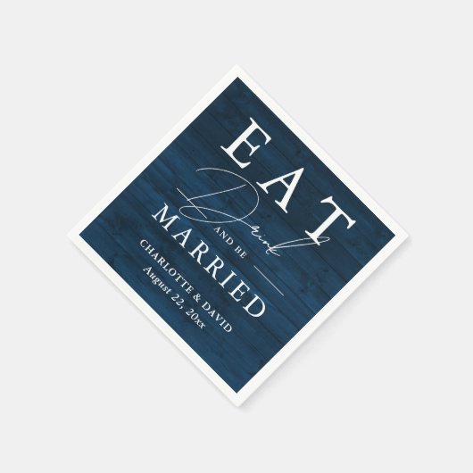 Navy Blue Rustic Eat Drink and be huwelijkshuwelij Servet (Hoek)