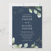 Navy Blue Rustic Eucalyptus Greenery Wedding Kaart (Voorkant)
